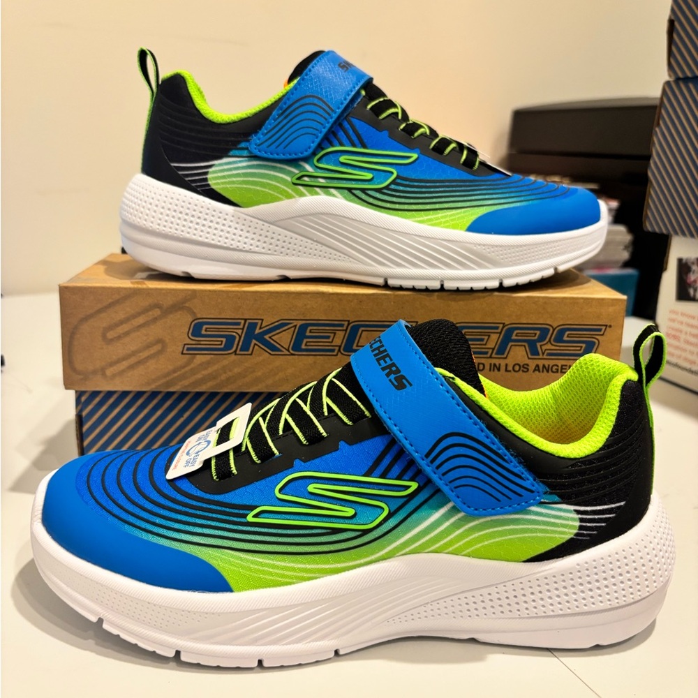 Skechers Microspec Advance Blue/Lime Sneakers size 3 Boys